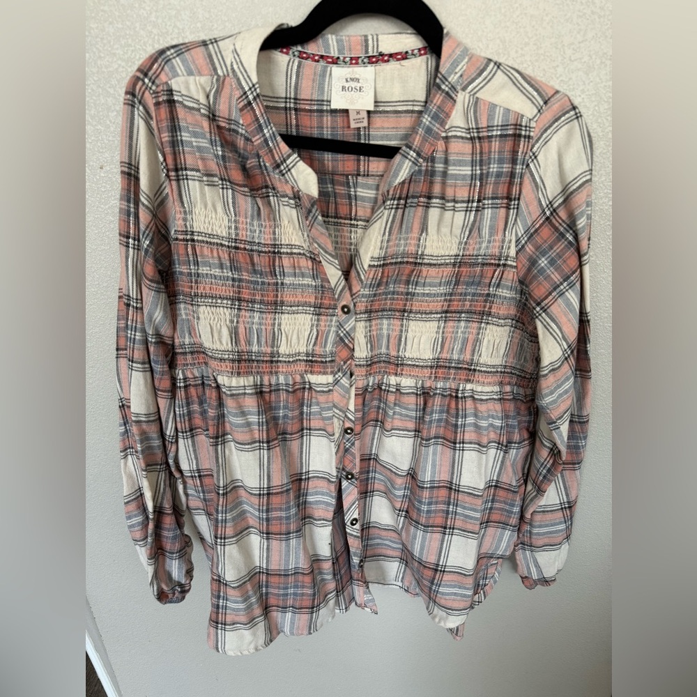 Knox Rose Plaid Boho Smocked Blouse